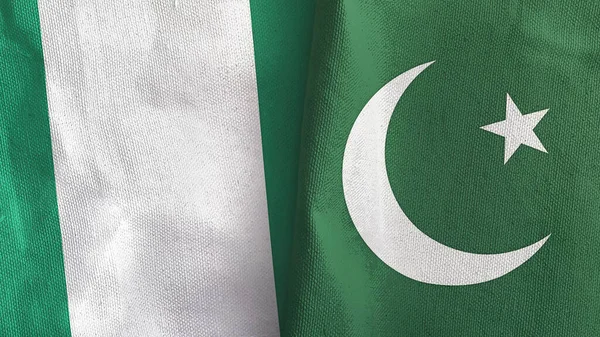 Pakistan and Nigeria two flags textile cloth 3D rendering — Stock fotografie