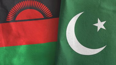 Pakistan ve Malawi iki bayraklı tekstil kumaşı 3D