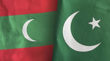 Pakistan ve Maldivler iki bayrak tekstil kumaşı 3D