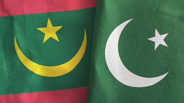 Pakistan ve Moritanya 'da iki bayraklı tekstil kumaşı 3D.