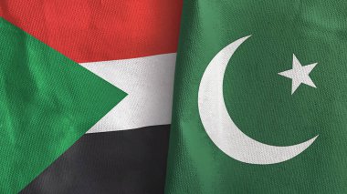 Pakistan ve Sudan 'da iki bayraklı tekstil kumaşı 3D.