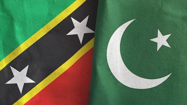 Paquistão e São Cristóvão e Nevis duas bandeiras de pano têxtil 3D renderização — Fotografia de Stock