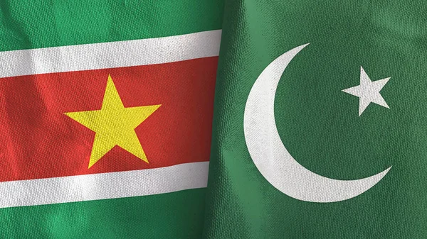 Pakistan ve Surinam iki bayrak tekstil kumaş 3D görüntüleme
