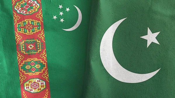 Pakisztán és Türkmenisztán két zászló textil ruha 3D renderelés — Stock Fotó