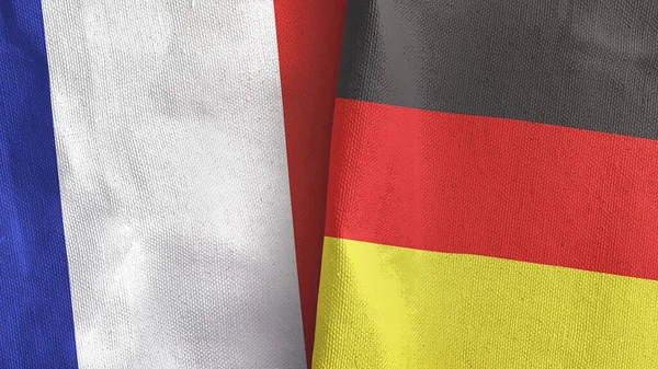 Germany and France two flags textile cloth 3D rendering — Stock fotografie