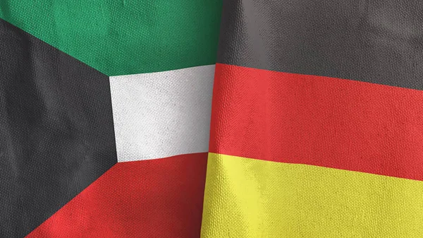 Germania e Kuwait due bandiere tessuto 3D rendering — Foto Stock