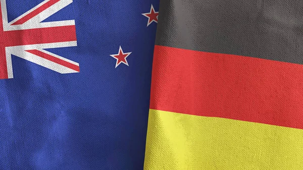 Alemania y Nueva Zelanda dos banderas de tela textil representación 3D — Foto de Stock