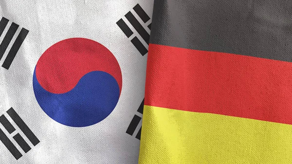 Almanya ve Güney Kore 'de iki bayraklı kumaş 3D.