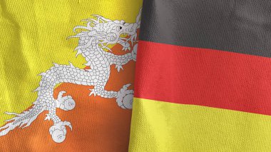 Almanya ve Bhutan iki bayraklı tekstil kumaşı 3D