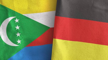 Almanya ve Comoros iki bayrak tekstil kumaşı 3D görüntüleme