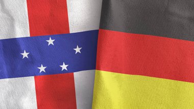 Almanya ve Hollanda Antilleri iki bayraklı tekstil kumaşı 3D
