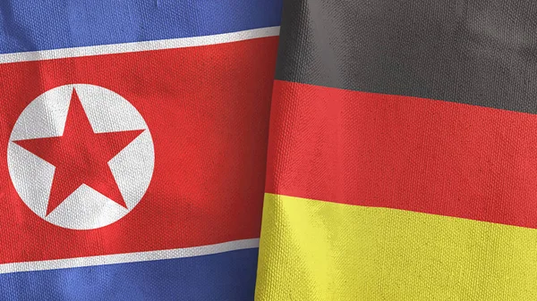 Germany and North Korea two flags textile cloth 3D rendering — Stock Photo, Image