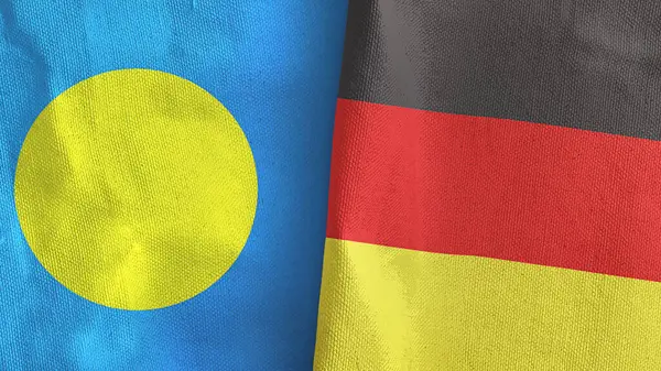 Germania e Palau due bandiere tessuto 3D rendering — Foto Stock