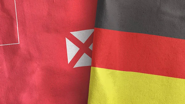 Germania e Wallis e Futuna due bandiere tessuto 3D rendering — Foto Stock