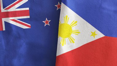 Filipinler ve Yeni Zelanda 2 bayraklı tekstil kumaşı 3D