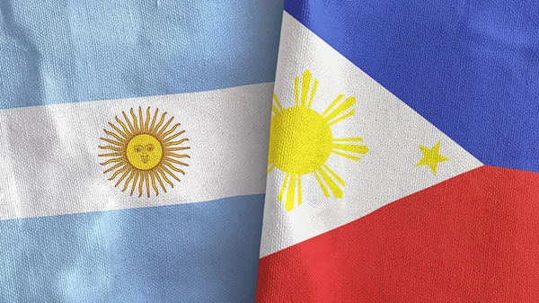 Filippinerna och Argentina två flaggor textilduk 3D-rendering — Stockfoto