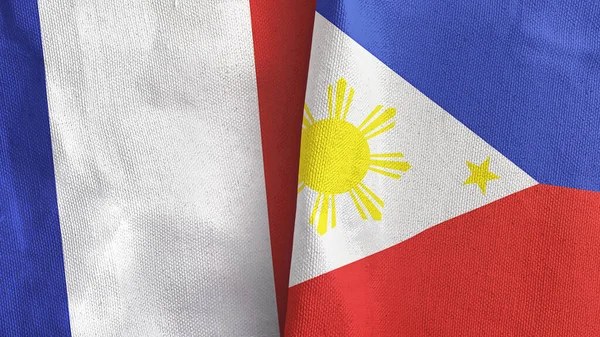 Filipinler ve Fransa iki bayraklı tekstil kumaşı 3D — Stok fotoğraf