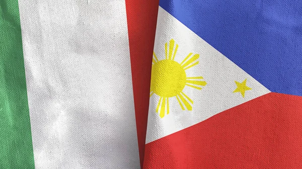 Filippijnen en Italië twee vlaggen textiel doek 3D rendering — Stockfoto