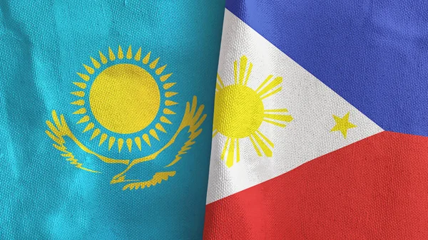 Filippijnen en Kazachstan twee vlaggen textiel doek 3D rendering — Stockfoto