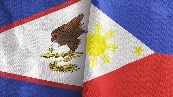 Philippines et Samoa américaines deux drapeaux tissu textile rendu 3D — Photo