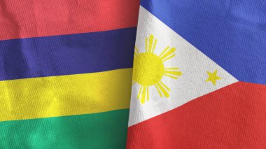 Filipinler ve Mauritius iki bayraklı tekstil kumaşı 3D