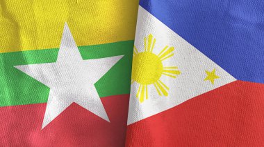Filipinler ve Myanmar iki bayrak tekstil kumaşı 3D