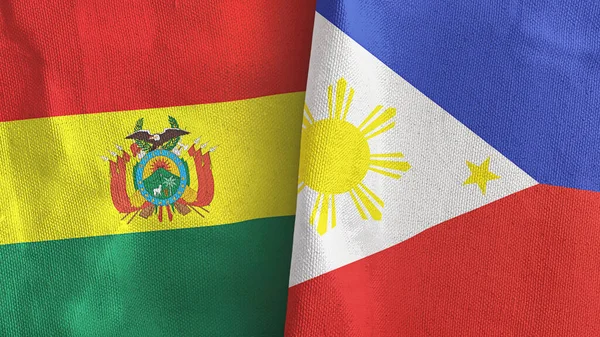 Philippines and Bolivia two flags textile cloth 3D rendering — Stock Photo, Image