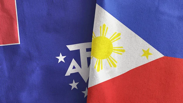 Philippines and French Southern and Antarctic Lands two flags cloth 3D rendering — Stock Photo, Image