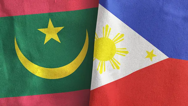 Philippines and Mauritania two flags textile cloth 3D rendering — Stock Photo, Image