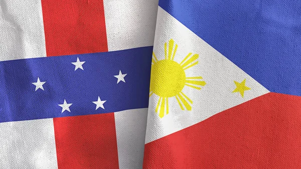 Filippijnen en Nederlandse Antillen twee vlaggen textieldoek 3D rendering — Stockfoto