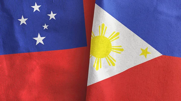 Filipinas e Samoa duas bandeiras de pano têxtil 3D renderização — Fotografia de Stock