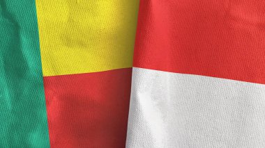 Endonezya ve Benin iki bayraklı tekstil kumaşı 3D.