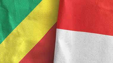 Endonezya ve Kongo iki bayraklı tekstil kumaşı 3D.