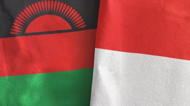 Endonezya ve Malawi iki bayraklı tekstil kumaşı 3D