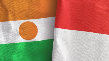 Endonezya ve Nijer 'in iki bayrağı tekstil kumaşı 3D.