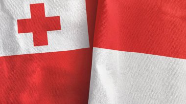 Endonezya ve Tonga iki bayrak tekstil kumaşı 3D.