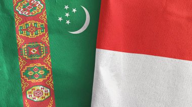 Endonezya ve Türkmenistan iki bayraklı tekstil kumaşı 3D