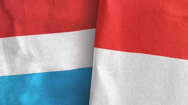 Indonesia y Luxemburgo dos banderas de tela textil representación 3D —  Fotos de Stock