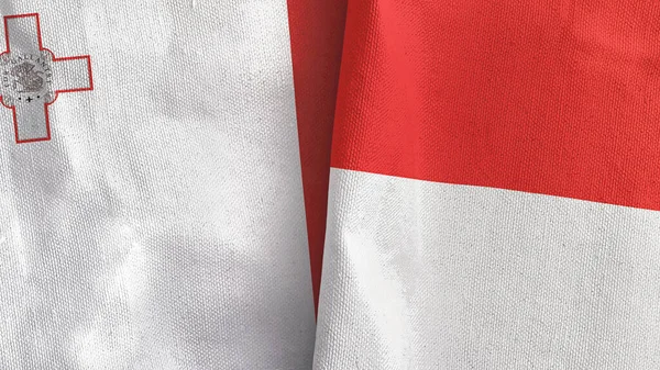 Indonésie et Malte deux drapeaux tissu textile rendu 3D — Photo