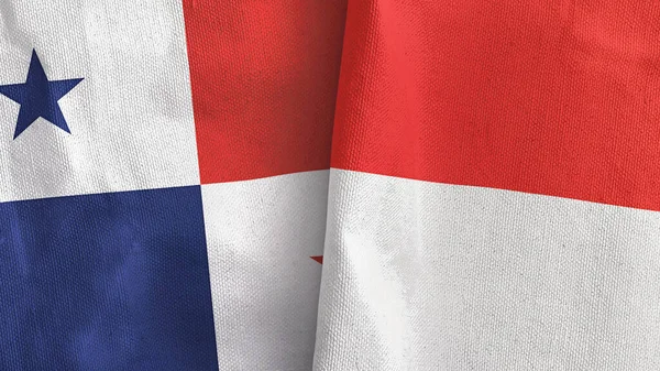 Indonésie a Panama dvě vlajky textilní tkaniny 3D vykreslování — Stock fotografie
