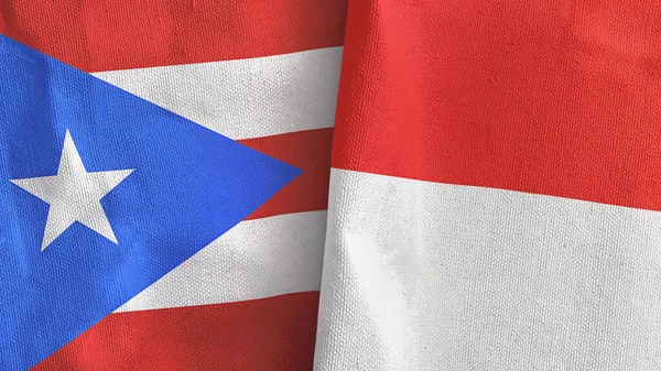 Indonesia and Puerto Rico two flags textile cloth 3D rendering — Stock Photo, Image