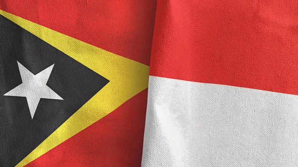 Indonesia and Timor-Leste East Timor two flags textile cloth 3D rendering —  Fotos de Stock