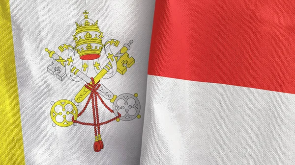 Indonezja i Watykan dwie flagi tkaniny tekstylne 3D rendering — Zdjęcie stockowe
