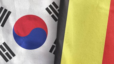 Belçika ve Güney Kore 'de iki bayraklı kumaş 3D.