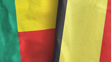 Belçika ve Benin iki bayraklı tekstil kumaşı 3D.