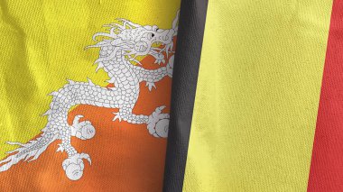 Belçika ve Bhutan iki bayraklı tekstil kumaşı.