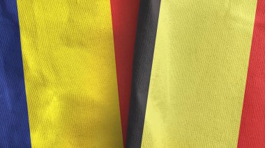 Belçika ve Çad iki bayrak tekstil kumaşı 3D görüntüleme