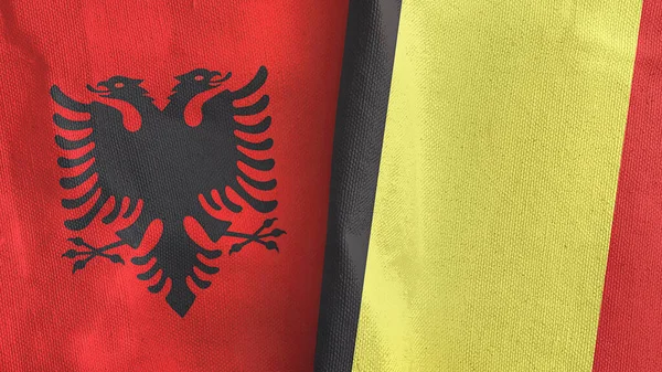 België en Albanië twee vlaggen textiel doek 3D rendering — Stockfoto