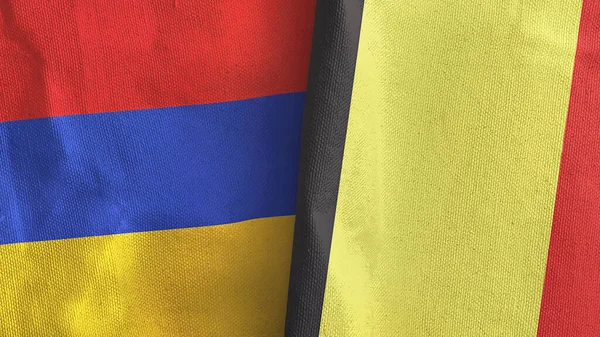 België en Armenië twee vlaggen textiel doek 3D rendering — Stockfoto