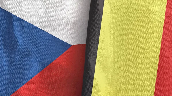 Belgio e Repubblica ceca due bandiere tessuto 3D rendering — Foto Stock